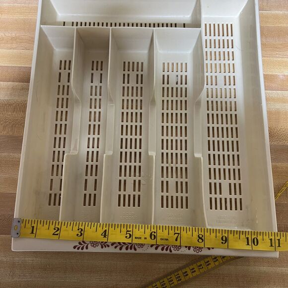 Vintage Silverware Flatware Organizer Tray Beige Maroon Floral Labeled 6 Section - Picture 6 of 7